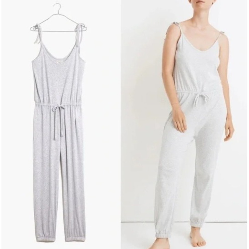 Madewell Sunday Jumpsuit Heather Gray Tie Strap Drawstring Waist XXL Lounge